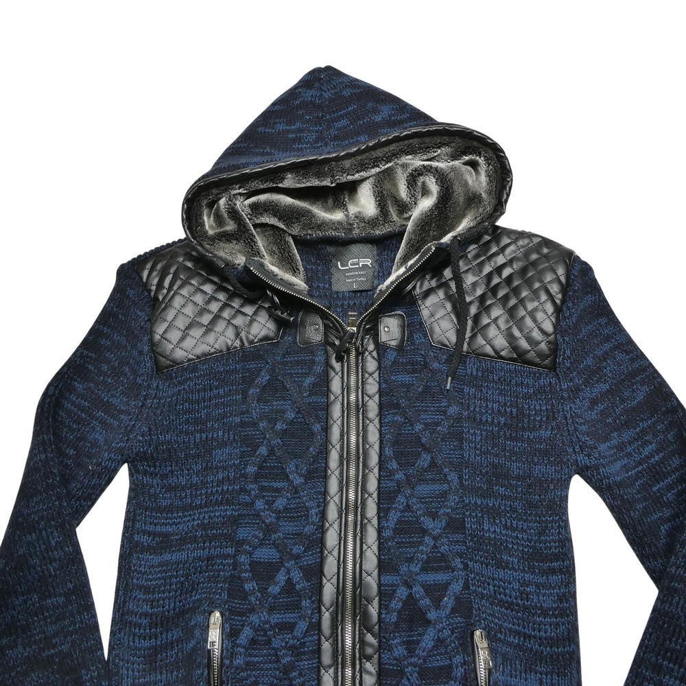 LCR Black Edition Sweater Womens Large Blue Wool Blend Hooded Full Zip Jacket